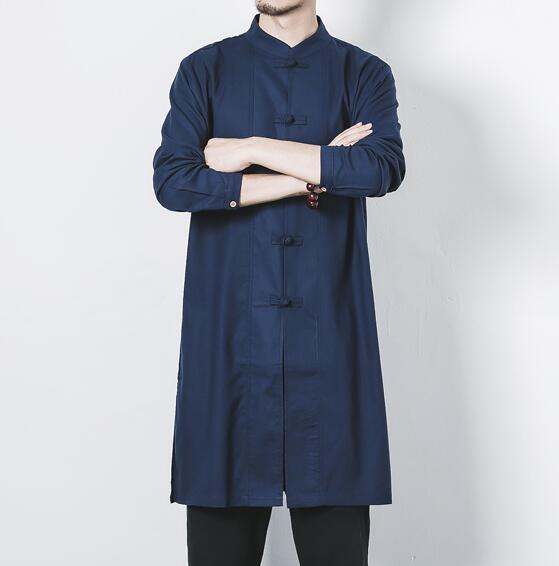 Cotton and linen long men's button jacket jacket linen men's clothing men