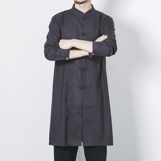 Cotton and linen long men's button jacket jacket linen men's clothing men