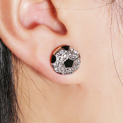 Football rhinestone ear studs
