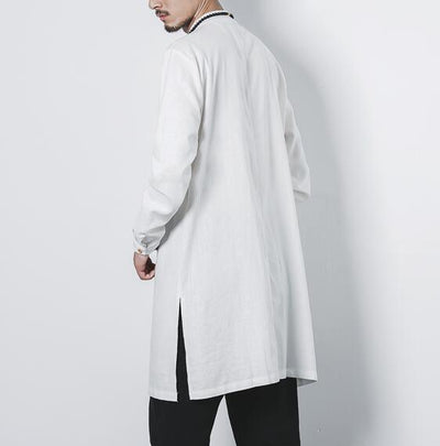 Cotton and linen long men's button jacket jacket linen men's clothing men