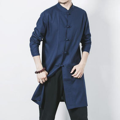 Cotton and linen long men's button jacket jacket linen men's clothing men