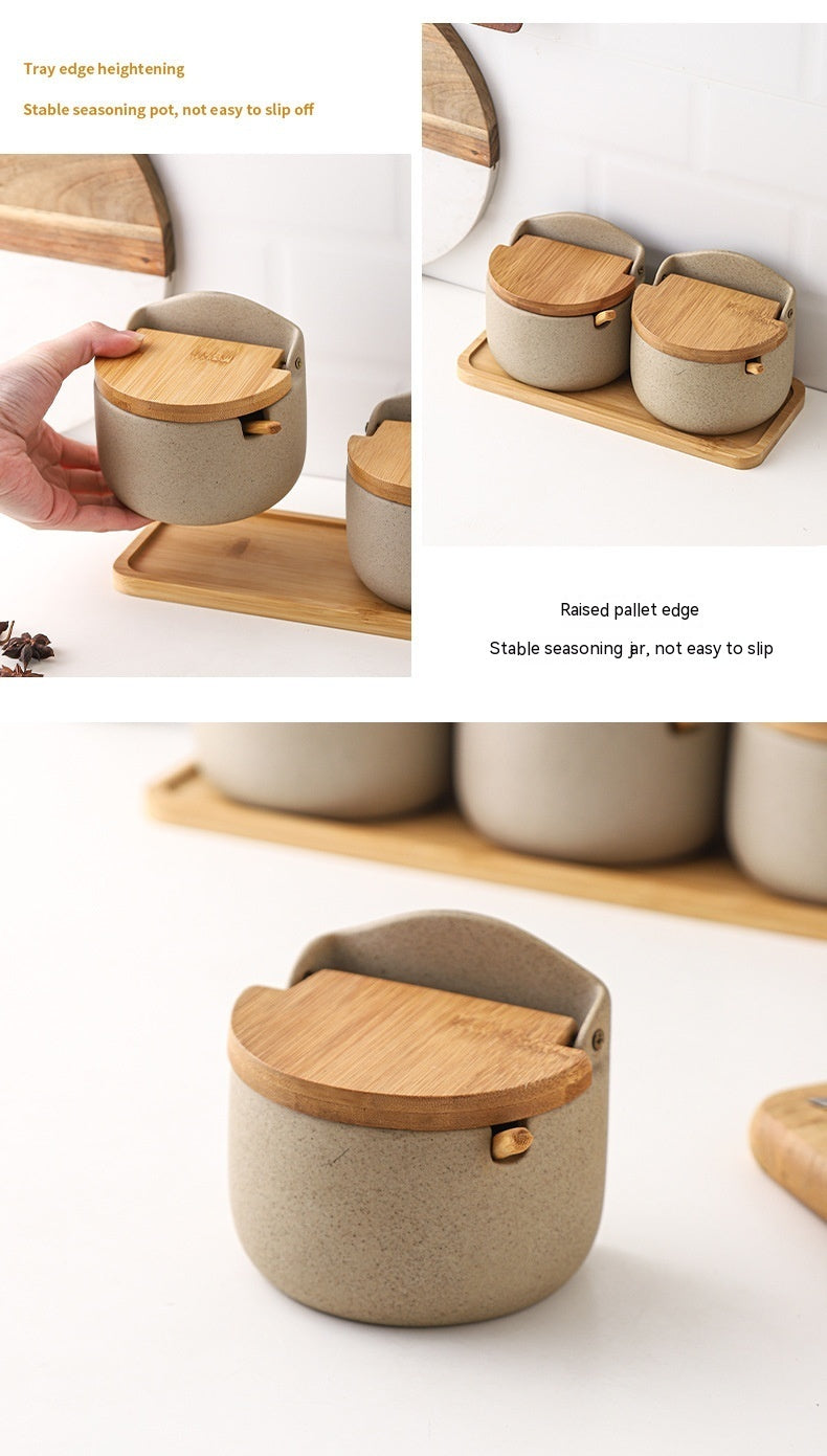 Japanese-style Ceramic Box With Lid Three-piece Set Seasoning Storage Household Salt And Sugar