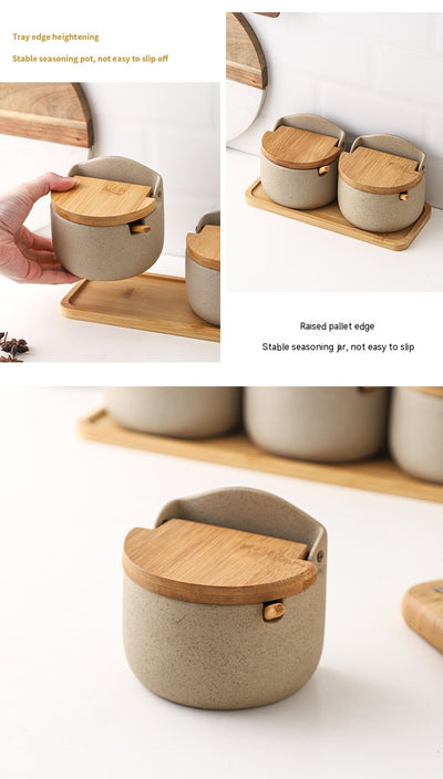 Japanese-style Ceramic Box With Lid Three-piece Set Seasoning Storage Household Salt And Sugar