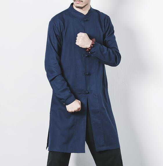 Cotton and linen long men's button jacket jacket linen men's clothing men