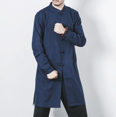 Cotton and linen long men's button jacket jacket linen men's clothing men