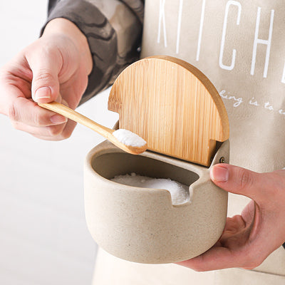 Japanese-style Ceramic Box With Lid Three-piece Set Seasoning Storage Household Salt And Sugar