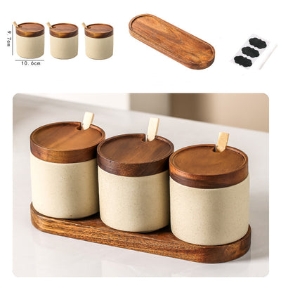 Japanese-style Ceramic Box With Lid Three-piece Set Seasoning Storage Household Salt And Sugar