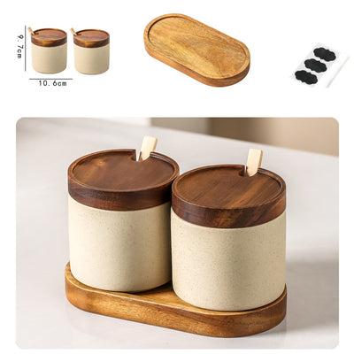 Japanese-style Ceramic Box With Lid Three-piece Set Seasoning Storage Household Salt And Sugar