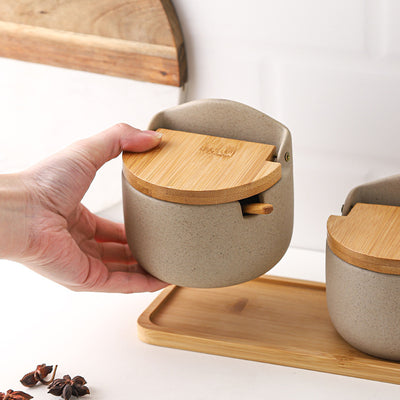 Japanese-style Ceramic Box With Lid Three-piece Set Seasoning Storage Household Salt And Sugar