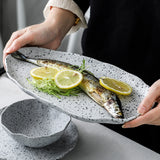 Nordic granite pattern tableware creative lotus leaf ceramic plate