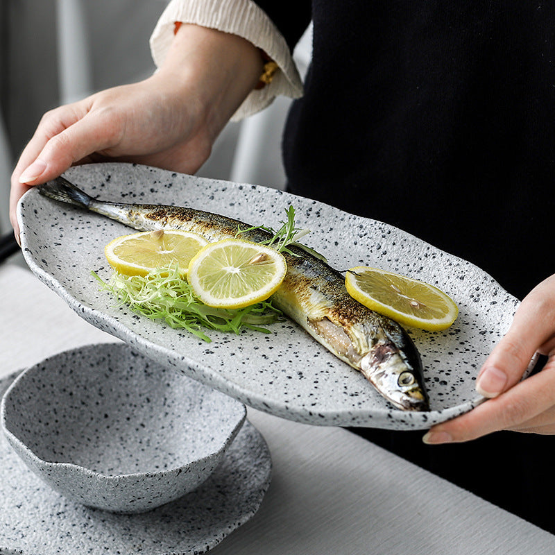 Nordic granite pattern tableware creative lotus leaf ceramic plate