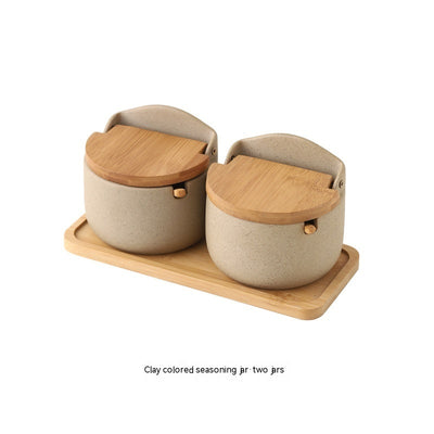 Japanese-style Ceramic Box With Lid Three-piece Set Seasoning Storage Household Salt And Sugar