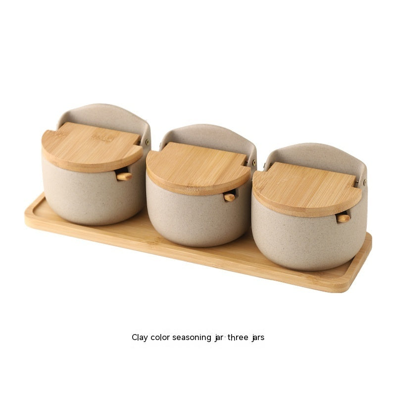 Japanese-style Ceramic Box With Lid Three-piece Set Seasoning Storage Household Salt And Sugar