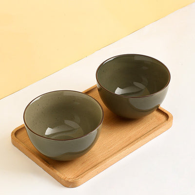 Inky Glaze Vintage Ceramic Rice Bowl