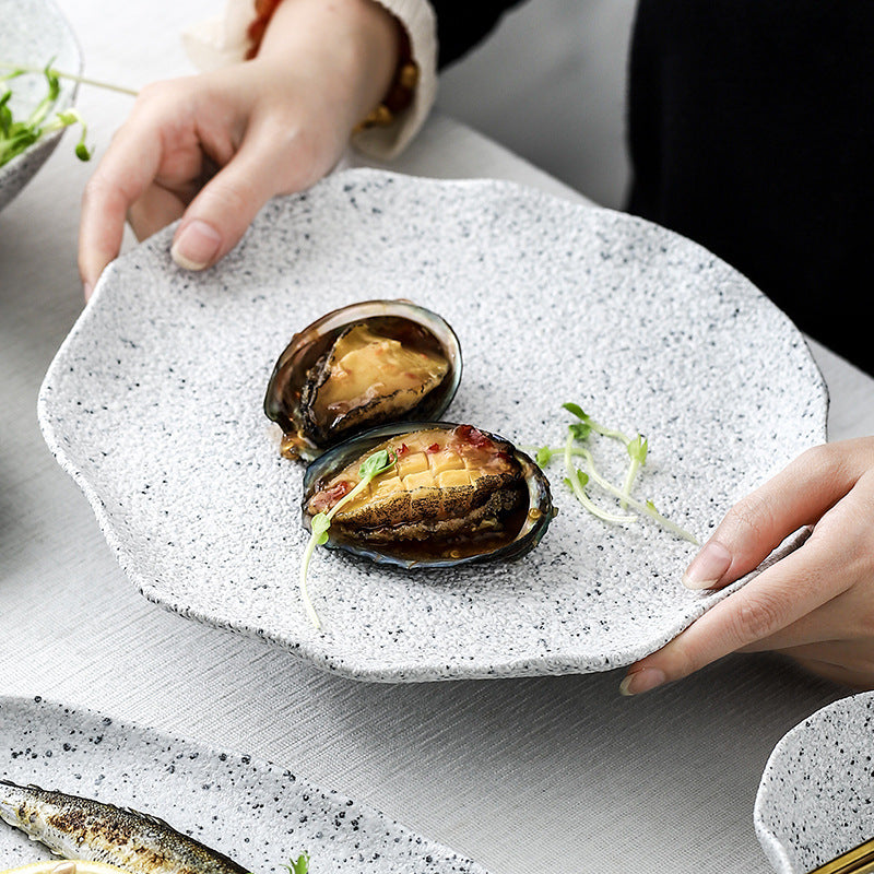Nordic granite pattern tableware creative lotus leaf ceramic plate