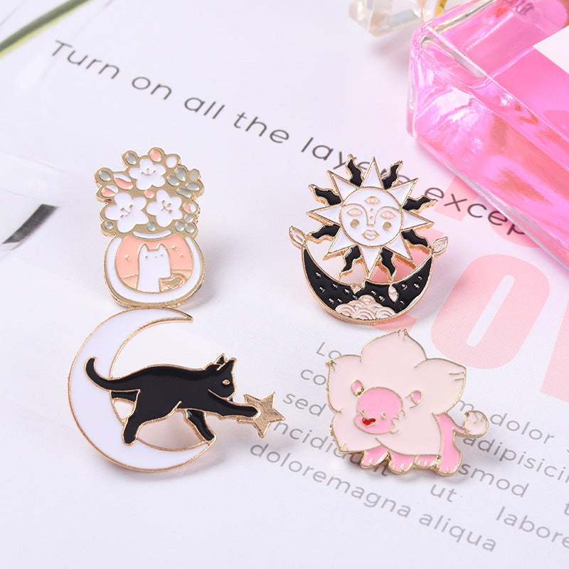 Cute Cartoon Cat Star Moon Alloy Brooch Accessories
