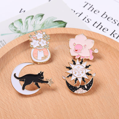 Cute Cartoon Cat Star Moon Alloy Brooch Accessories
